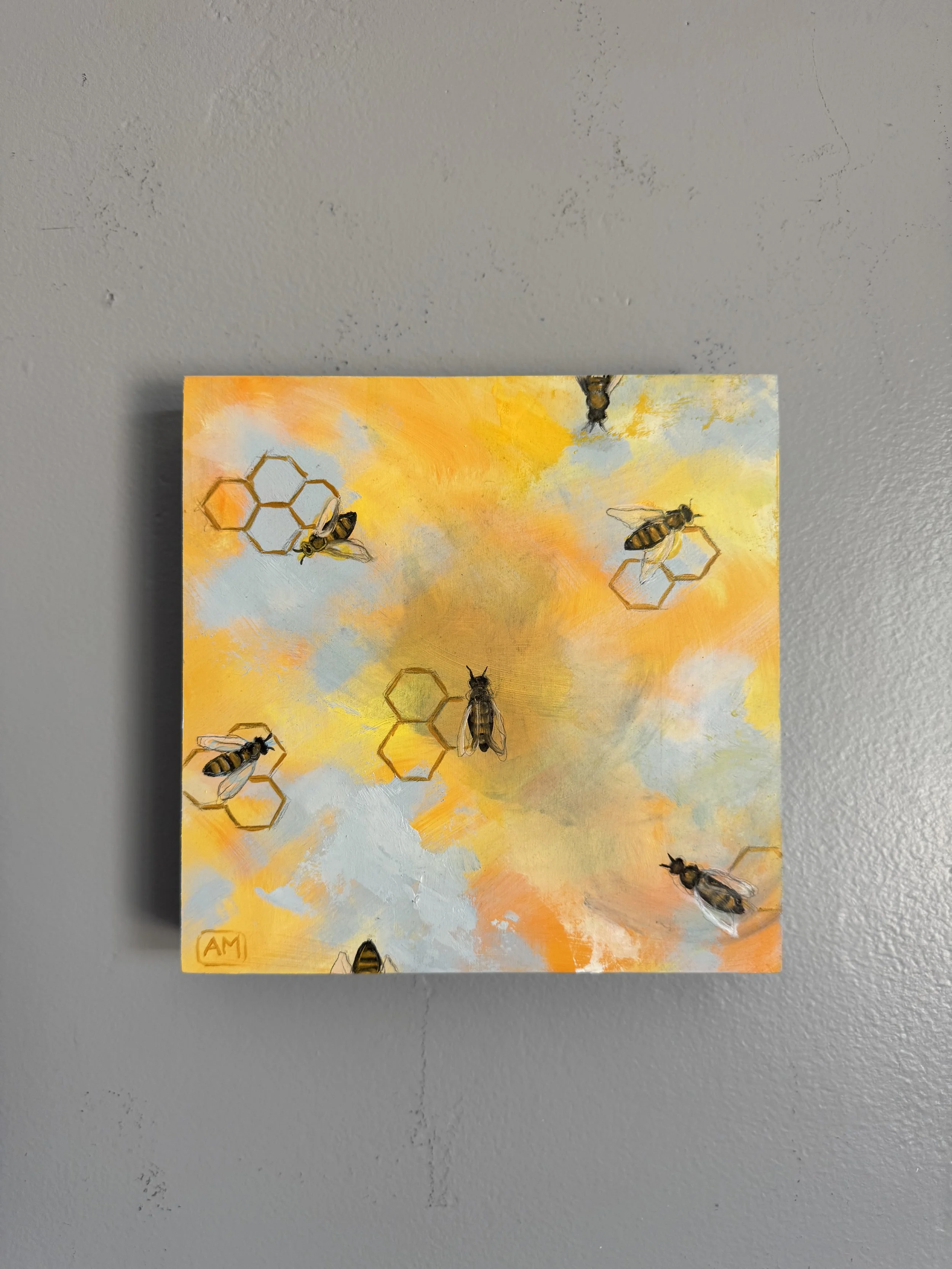 Be Kind honeybees oil and cold wax painting — Andrea Merican Art